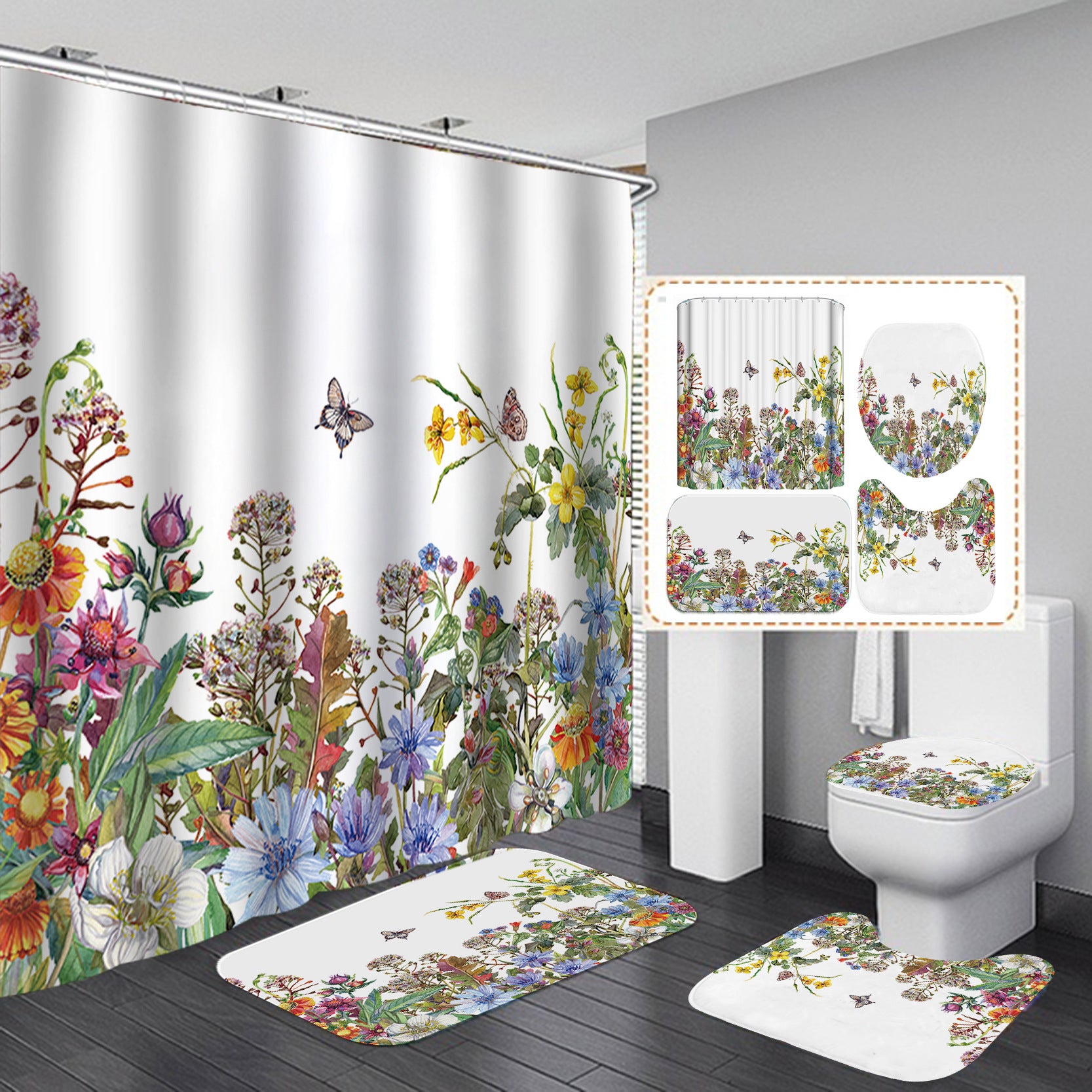 YL-37458 bathroom toilet punch-free curtain waterproof anti-light roller blinds toilet toilet block curtain toilet three-piece set