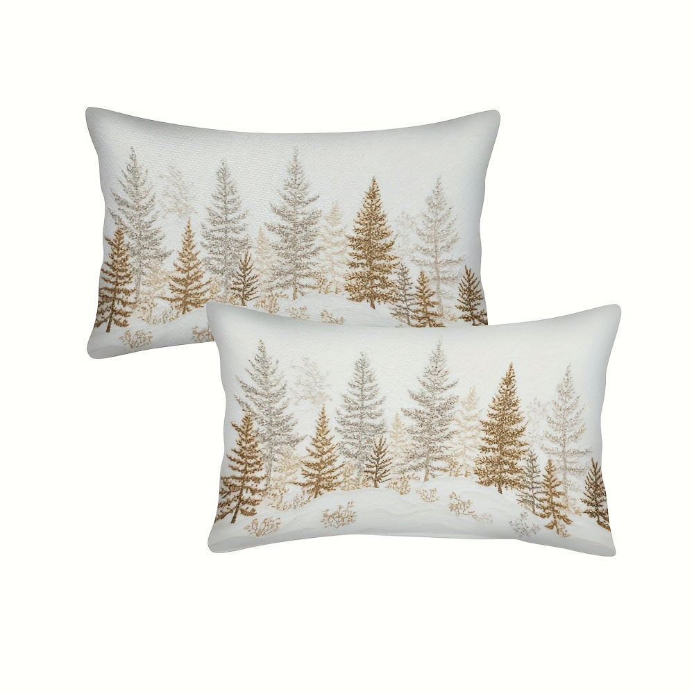TEMU 2pcs Forest Design Throw Pillow Covers, Double-sided, Autumn And Winter Theme, Polyester Decorative Pillowcases, Suitable For Thanksgiving,