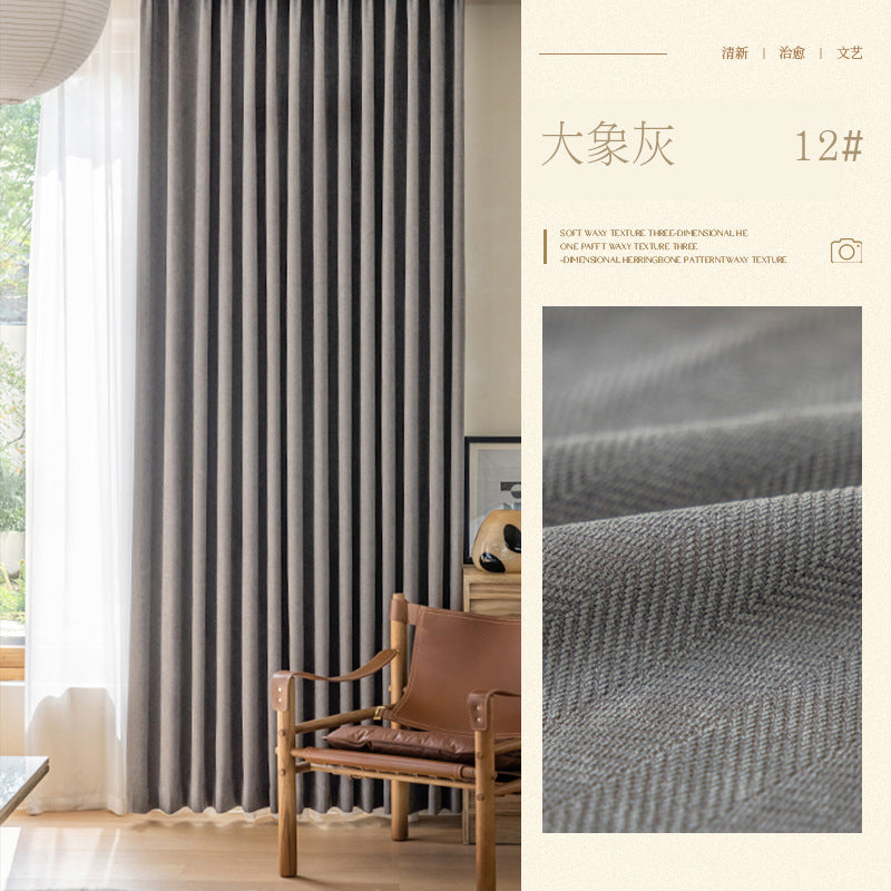 A807 herringbone chenille fabric thickened blackout curtain fabric new bedroom matcha green Shaoxing curtain wholesale
