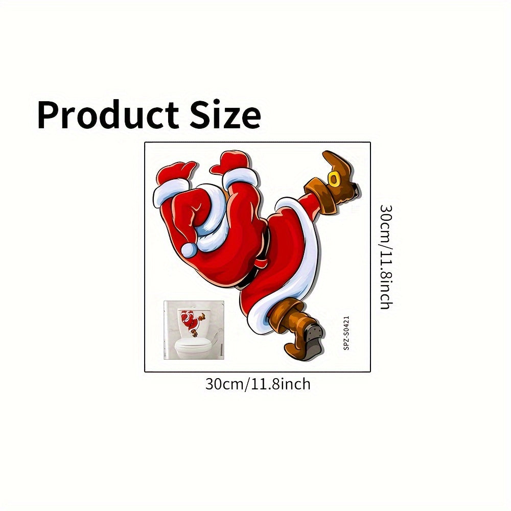 TEMU 1pc Festive Santa Claus Toilet Lid Decal - Self-adhesive, , Cartoon Design With Santa Claus Climbing Toilet, Ideal For Holiday Bathroom Decor,