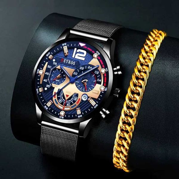 Reloj Hombre Mens Watches Stainless Steel Mesh Belt Quartz Watch For Men Business Calendar Luminous Bracelet Clock Z250207