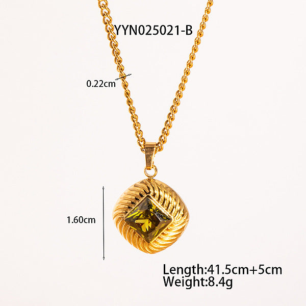 Collares colgantes de circonita cúbica de acero inoxidable con rombos retro para mujer
