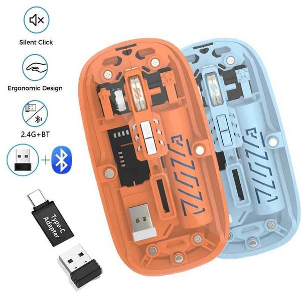 Mice Transparent wireless dual-mode 2.4G Bluetooth compatible rechargeable for PC laptops noise free cordless computer mouse H241024