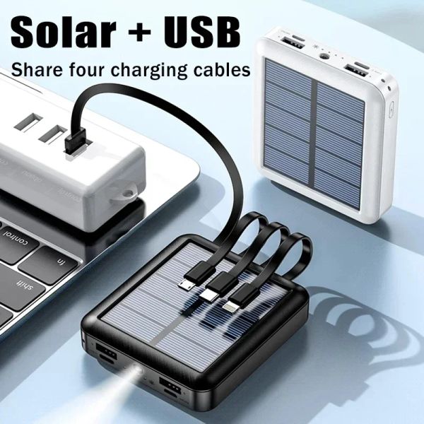 Cell Phone Power Banks 20000mAh 4USB Lines Slim Solar Power Bank Charging Portable Charging External Spare Battery for All Smartphones Solar