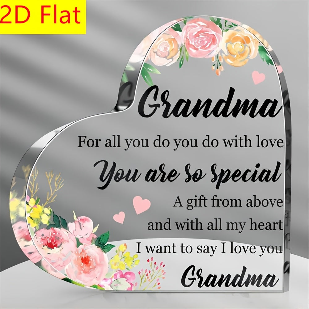 TEMU 2d Flat, 2d Flat 1pc Acrylic Floral Heart Shape Decorative Plaque Gift For Grandma - Birthday Christmas Gift - Desktop Display Plaque For