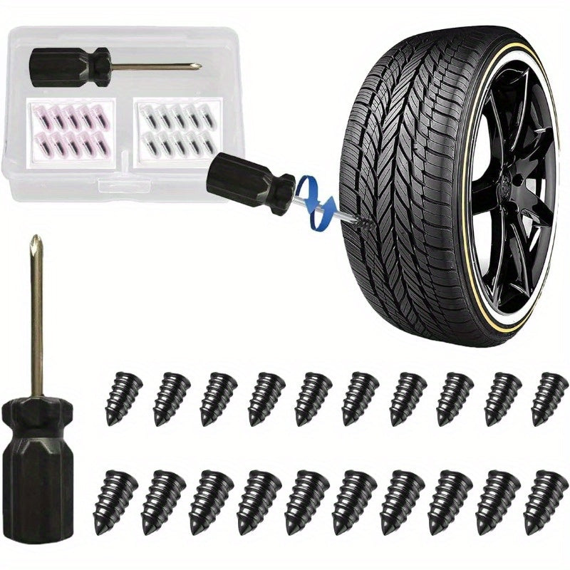 TEMU 20pcs Tyre Repair Kit, Tire Rubber Nails Tool, Self- Wheel Puncture Repair Screws With Screwdriver Set For Auto, Motorcycle, Bike, Truck,