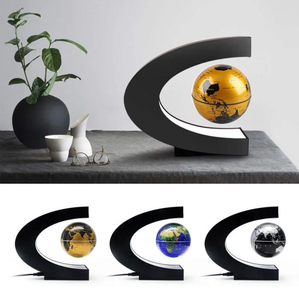 Novelty Lighting C Shape Magnetic Levitation Floating Globe World Map with LED Light Gifts School Teaching Equipment Home Office Desk 11 LL