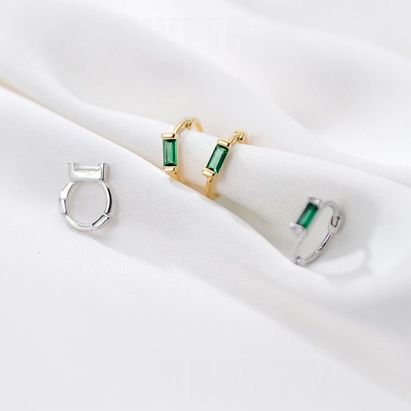 925 Sterling Sliver Tiny baguette green and white cz simple trendy earring hoops