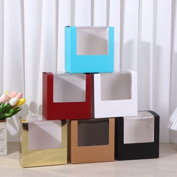 Colorful Kraft Paper Box With Window For Hat Packaging Cake Cookie Candy Gift Box Wholesale LX6151
