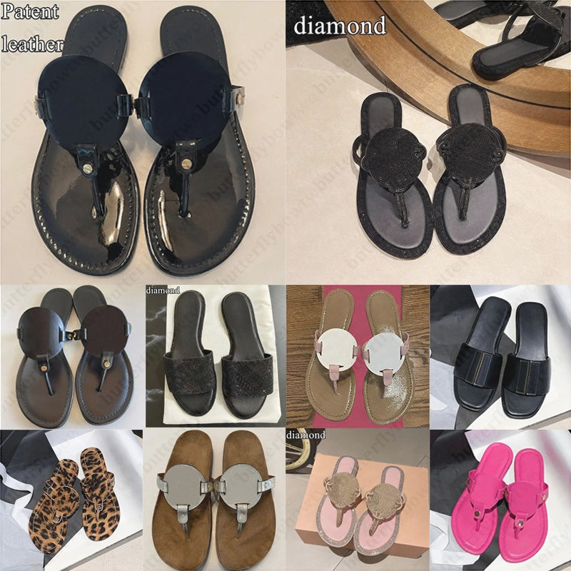 with box designer sandals women slides sport miller metallic snake leather slippers white black patent flip flops Original lady pink slide