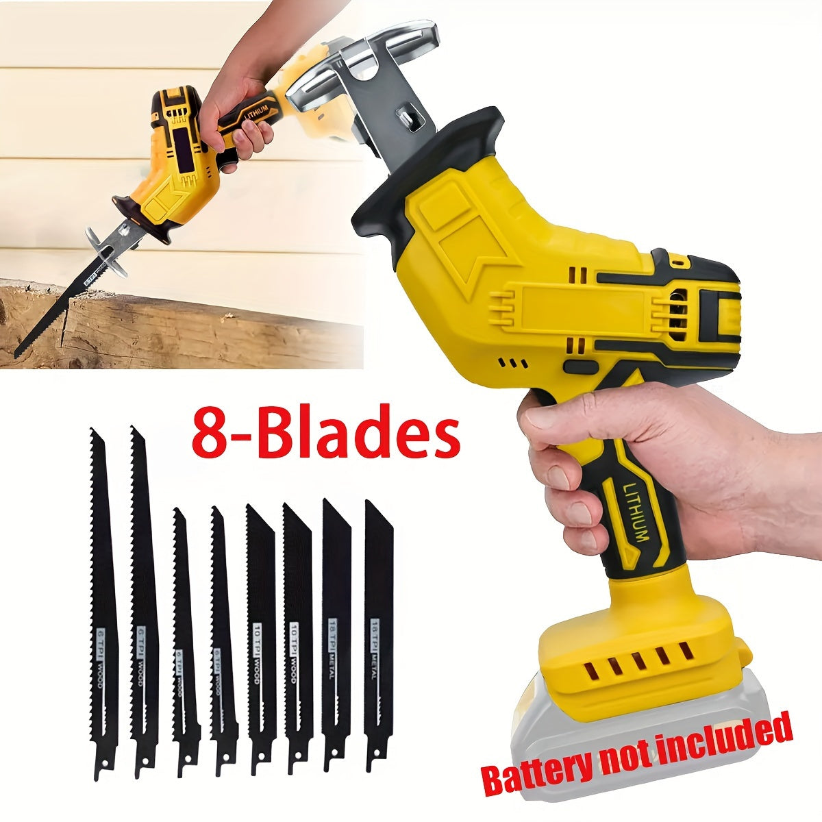 TEMU 8-blades Cordless Reciprocating Saw Kit - Outdoor Power Tools Pole Saws With Brushless Motor, 0-3500spm Variable Speed, Blade Change, Compatible