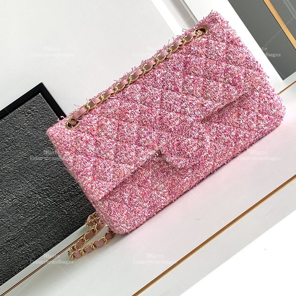 Medium Handbag Designer Crossbody Bag Wool Tweed Flap Bag 25CM Mirror Quality Fashion Shoulder Bag With Box 24C04F