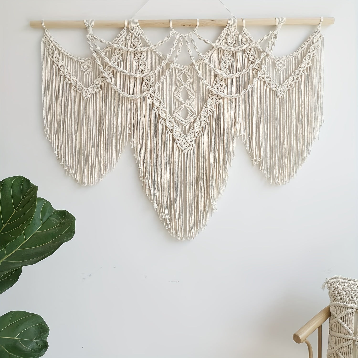 TEMU 1pc Large Macrame Wall Hanging Boho Tapestry Macrame Wall Decor Bohemian Handmade Tapestry Home Decoration For Bedroom Living Room Wedding Party