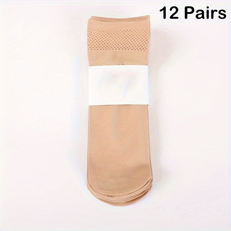 TEMU 12 Pairs Plus Size Casual Socks, Women's Plus Solid Opaque Comfy & Breathable Elastic Short Socks For Fall