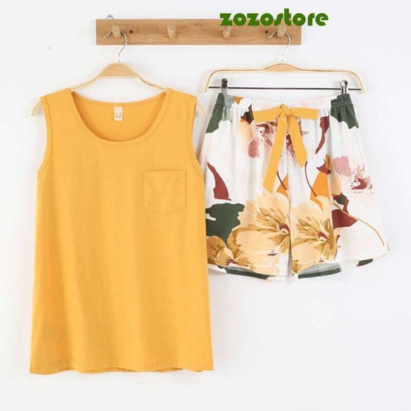 Summer Women&#039;s Pajamas Set Cotton Sleepwear Solid Top Print Shorts Pyjama Pour Femme Korean Big Size Home Wear Pj Two Piece Set 04