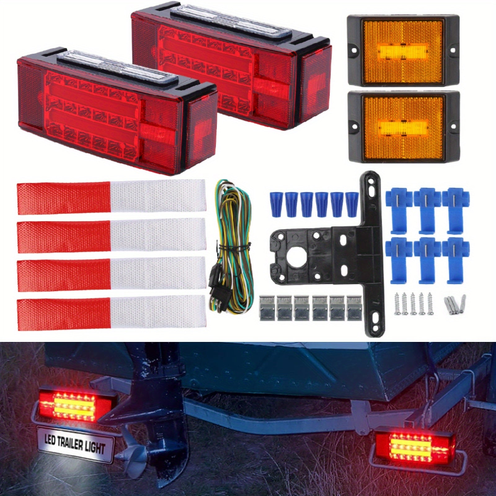 TEMU Submersible Led Trailer Lights Kit, Led Utility Brake Turn License Tail Lights, With Wiring Kit & 2 Marker Lights For Boat Rv Truck, Without