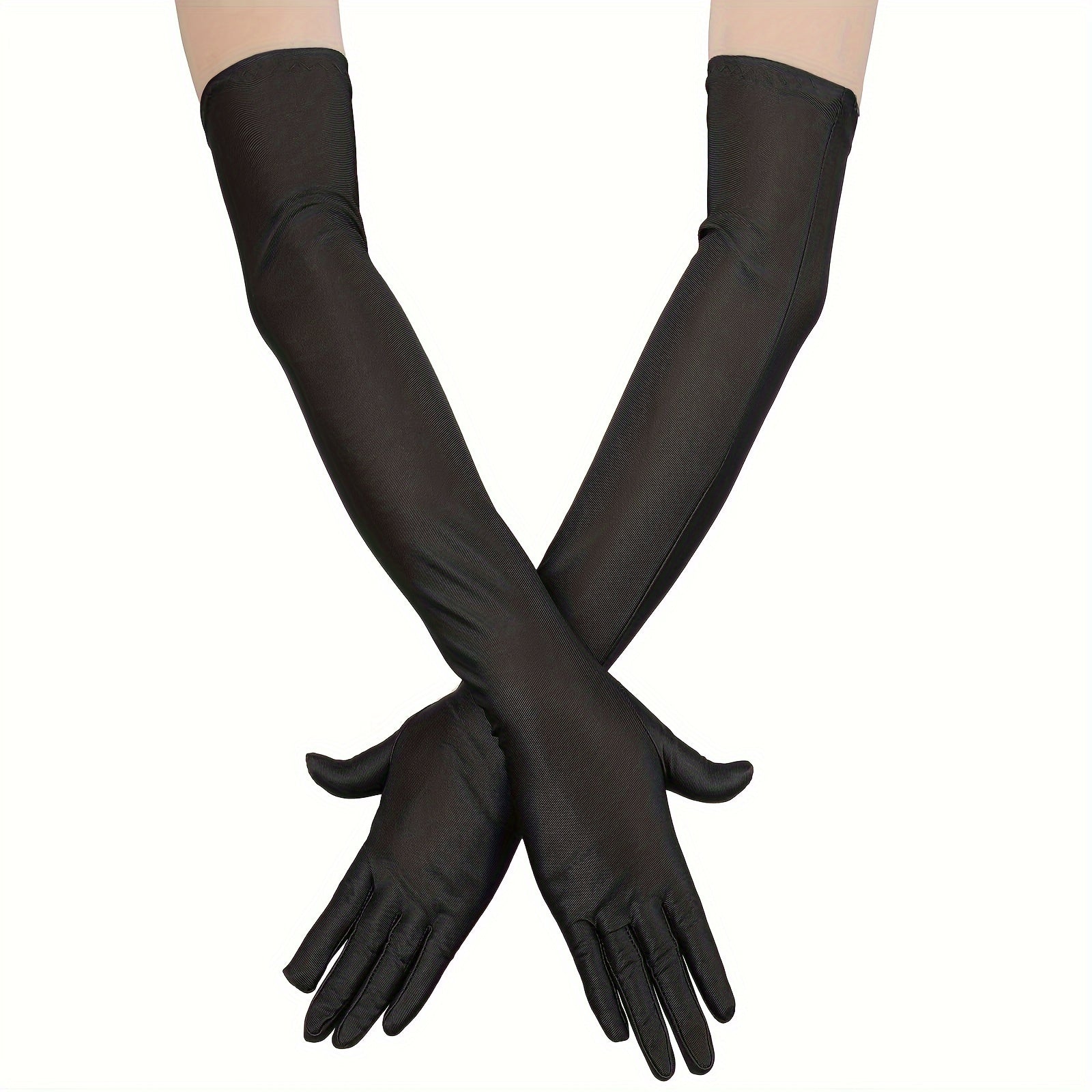 TEMU 1pair Women's Stretch Satin Long Gloves, Elbow Length, Vintage Style, 1920s Opera Bridal Dancing Gloves, Evening Party Accessory