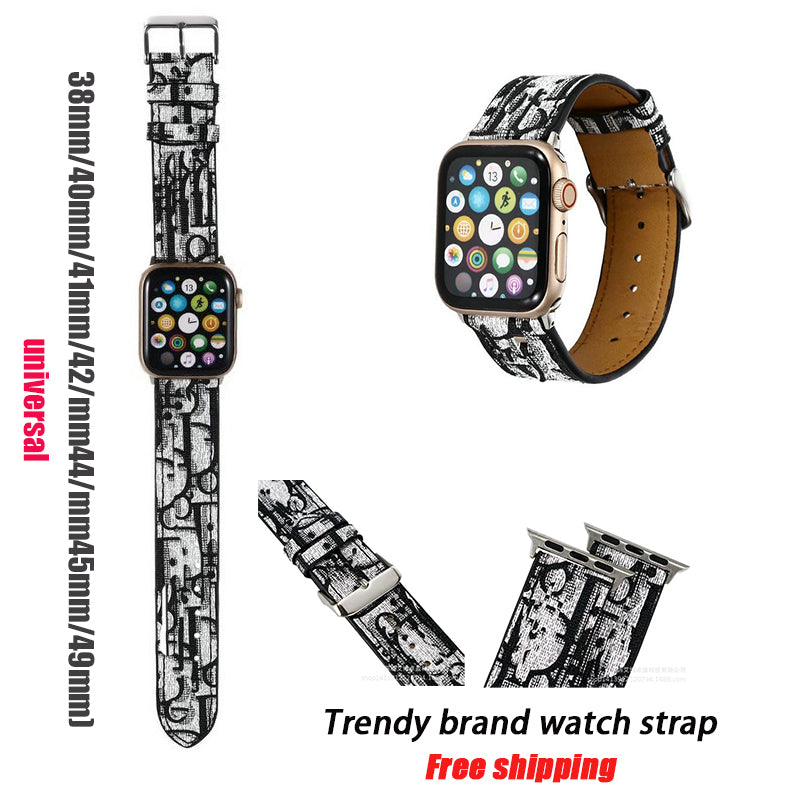 2025 Luxury Leather Brand Apple Watch Letter D Strap Suitable for 38-40-41-42-44-45-46-49mm Leather Hand sewn Material Black-Grey-Blue-Red Classic F