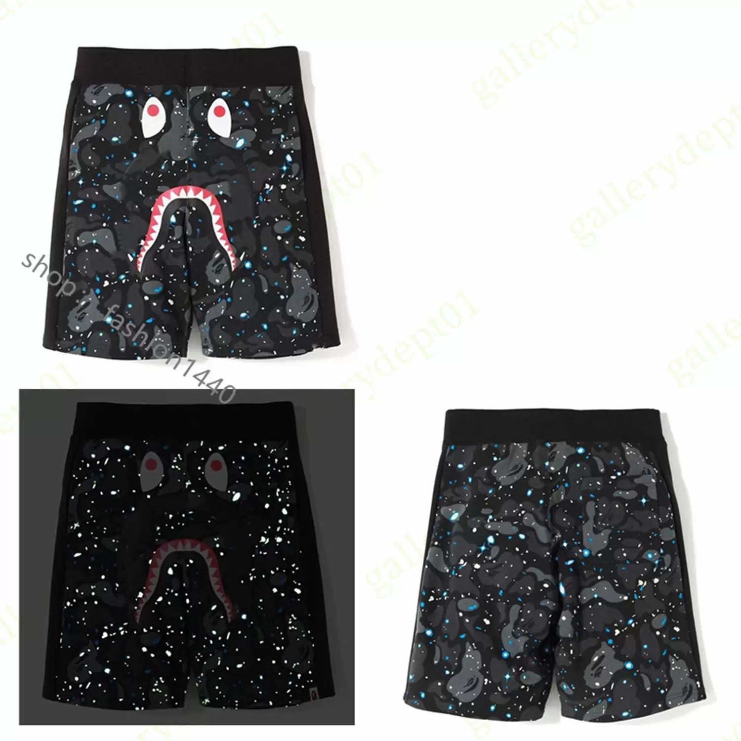 shark mens shorts designer shorts women swim shorts Embroidered cotton terry Luminous spot camouflage Red blue and purple color Reflective gym swimm
