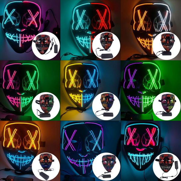 Luminous Halloween Face Mask 10 Colorful V-Shaped With Blood Led Decoration Horror Theme Party Mas