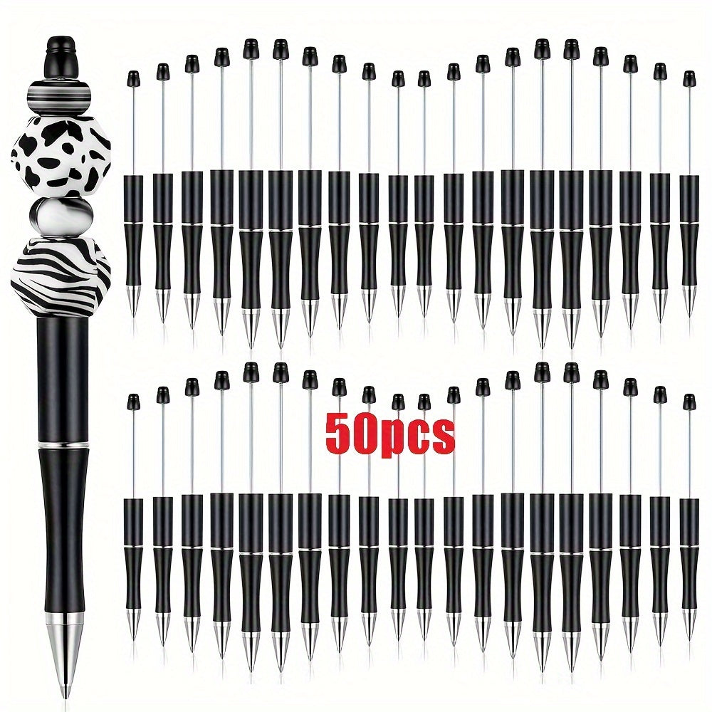 TEMU 50pcs Black Plastic Beadable Pens Bead Ballpoint Pen Bulk With Black Ink Diy Pens For Diy Making Back-to-school Gift Office Supplies