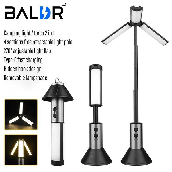 Solar Camping Lantern BALDR Folding Camping Light Portable Telescopic Light USB Charging LED Flashlight Outdoor Work Tent Light with Bracket