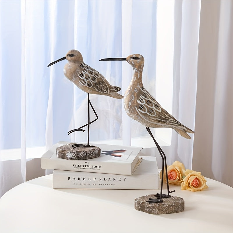 TEMU 2pcs Hand-carved Resin Seagull Figurines - Elegant Nautical Bird Decor With Black Stands, Living Room, Tv Stand, Entryway, Garden | Unique Gift