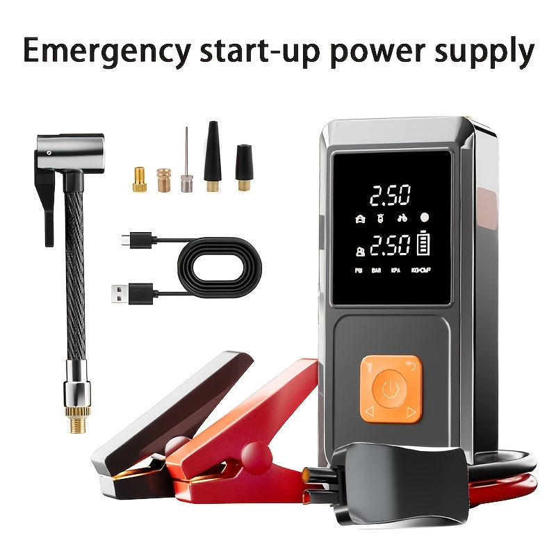TEMU 2000mah 150psi Portable Jump Starter With Digital Tire Inflator, Car Battery Charger & Fast Charging Usb Output - Led Emergency Light, Includes
