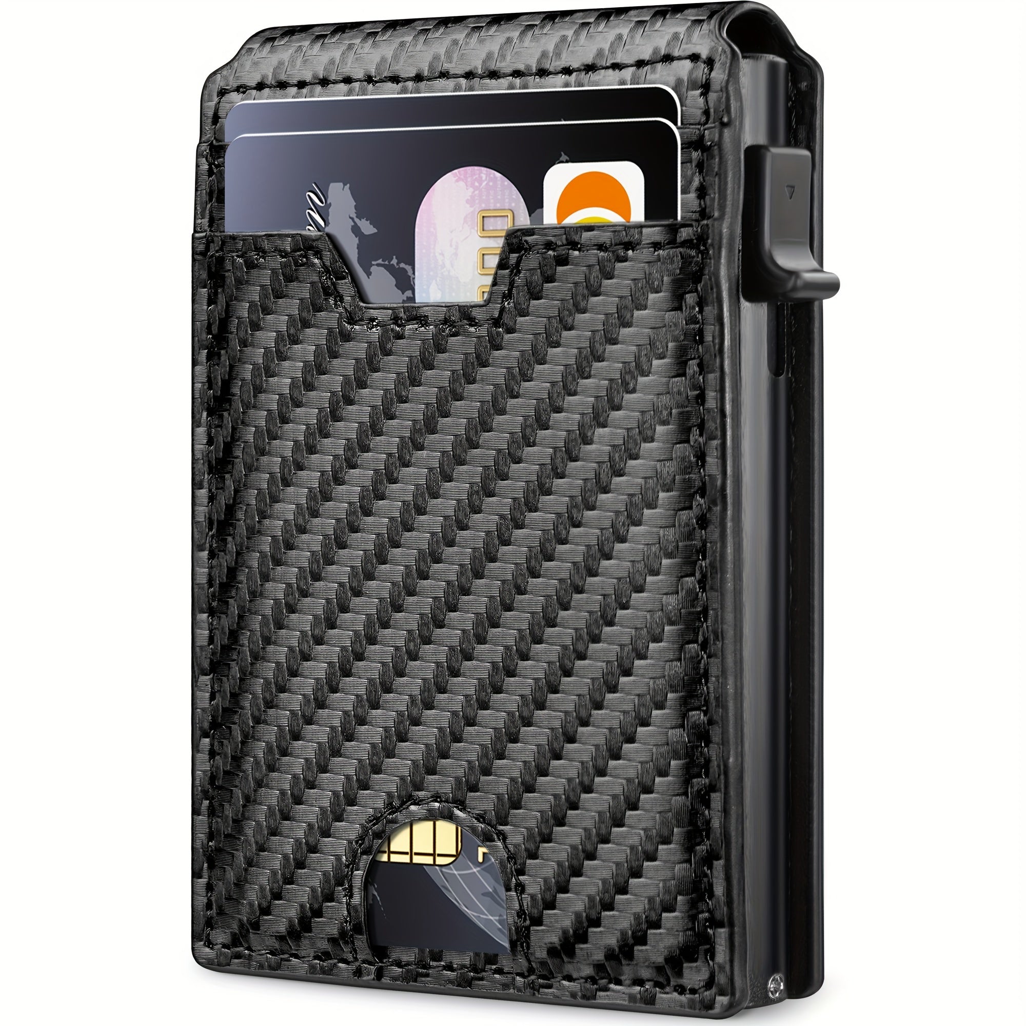 TEMU Minimalist Wallet For Men - With Money Clip Slim Leather Slots Credit Card Holder Rfid Blocking Bifold Carbon Fiber Wallet