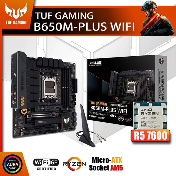 New Kit ASUS TUF GAMING B650M-PLUS WIFI With AMD Ryzen 5 7600 Processor CPU DDR5 Memory Motherboard AM5 RGB Combo mATX