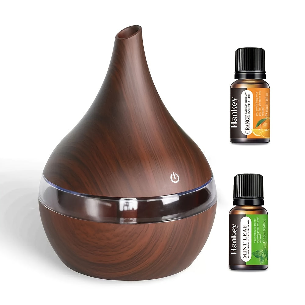 TEMU Ambient, Elegant 10.14oz Wood Grain Lamp & Humidifier - Enhances Air Quality With Soothing Lighting, -, Usb Powered, Any Room With 2 Oils