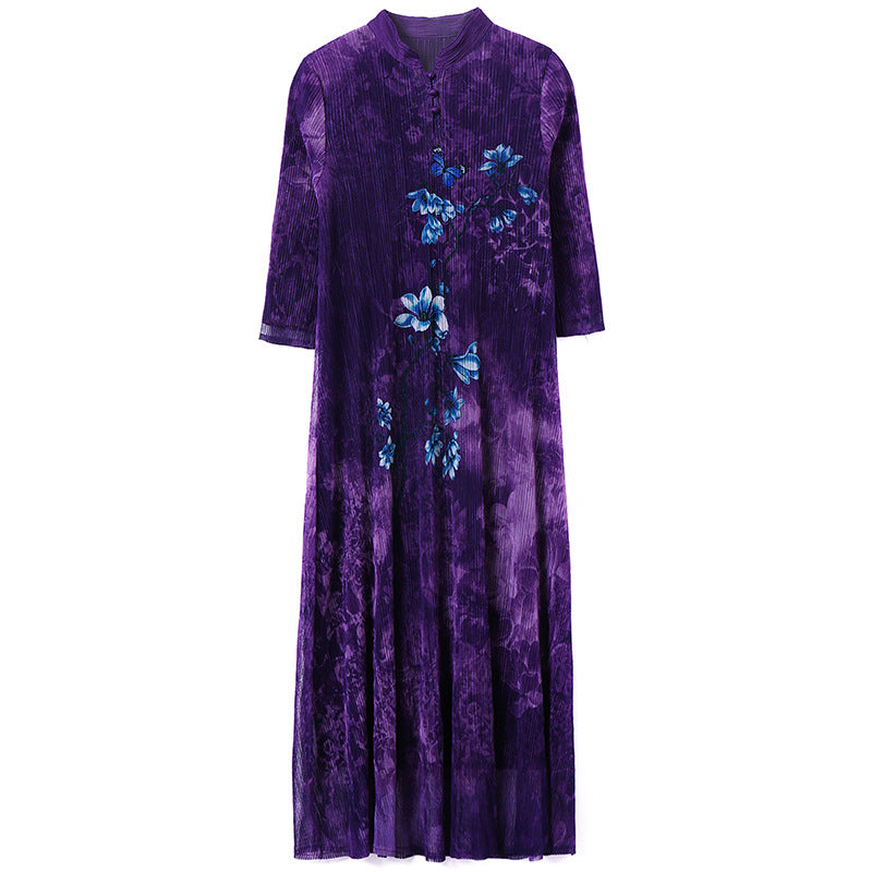 (139) Dress long skirt spring and autumn women&#039;s clothing Miyake pleated stand collar loose mesh skirt