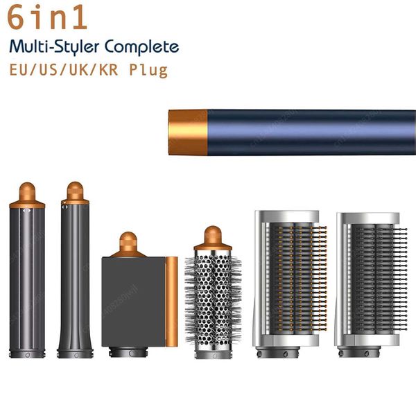 New 6IN1 cold-hot air brush dryer packaging 1300W hair stylist with anti fly nozzle straightener styling tool automatic curling tool W241018