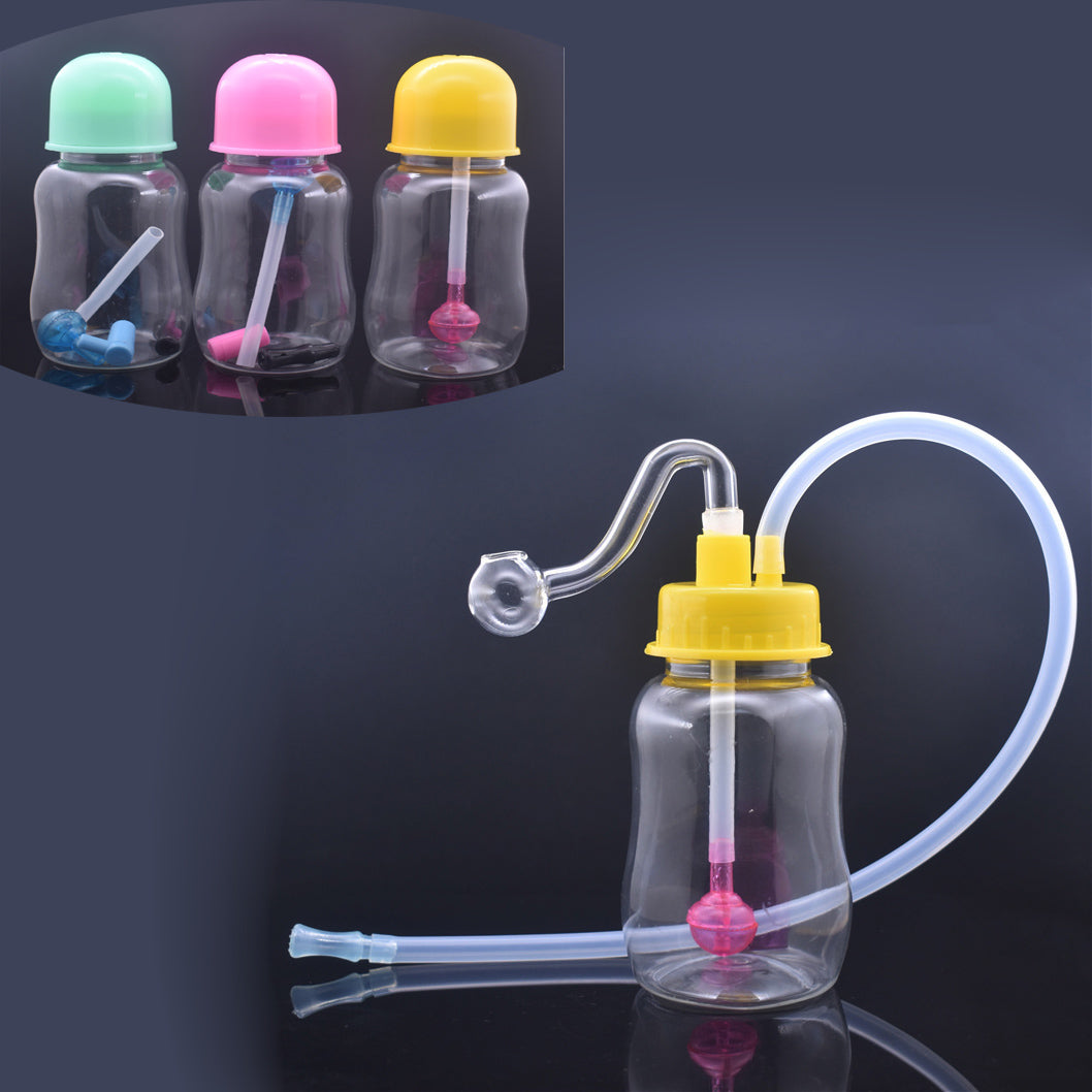 1pcs Portable 10mm Plastic Bubbler Smoking Water Pipe Oil Dad Rig Bong Cheap Percolator ash caatcher Hookah with Bent Male Glass Oil Burner Pipes