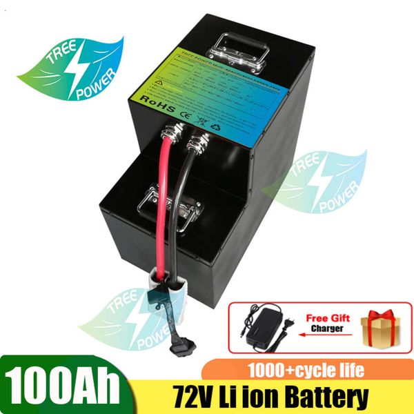 Bateria de lítio recarregável 72v 100Ah para scooter elétrica Ebike Sctooer Bateria de motocicleta + carregador 10A