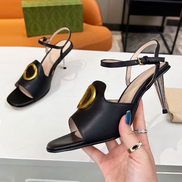 Summer Open Toe Casual Beauty Sandals Designer Fashion Women&#039;s Crystal High Heels Comfortable Leather Metal Hollow Out Office Shoes