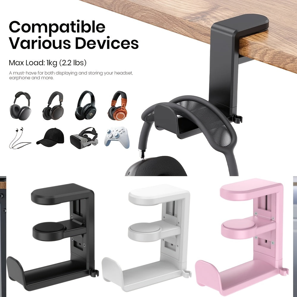 TEMU Rotating Headphone Stand - Pc Gaming Headset Stand, Adjustable Clamp-on Headphone Holder, Headphone Hanger Hook Under Desk With 360 Degree