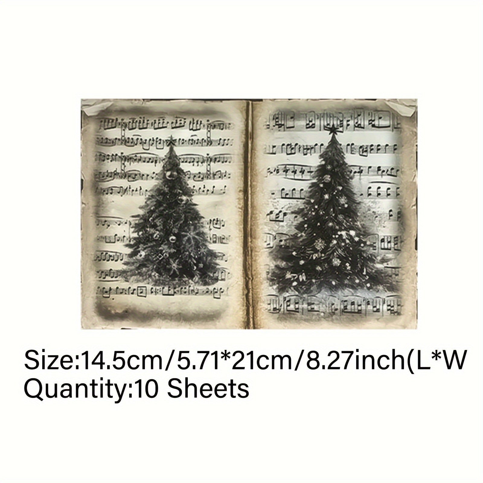 TEMU Vigus Watercolor Christmas Tree Music Sheet Background Paper, 10 Sheets, A5 Size, Craft Journaling Scrapbooking Paper With Star Lights