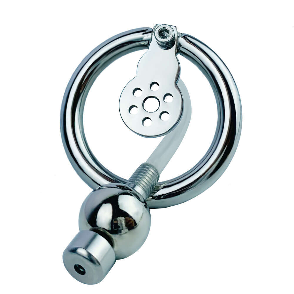 FRRK 304 stainless steel flat hardcore metal short cock ring penis cage with catheter chastity cage for male