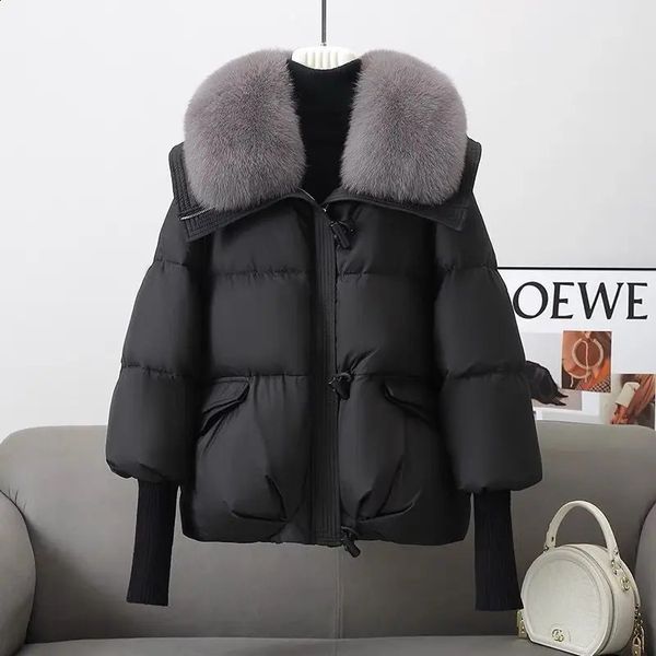2025 Winter Down Short Padded Jacket Women Parkas Fur Collar Thick Cotton Coats Clothes Black Casual Outerwear Female y241203