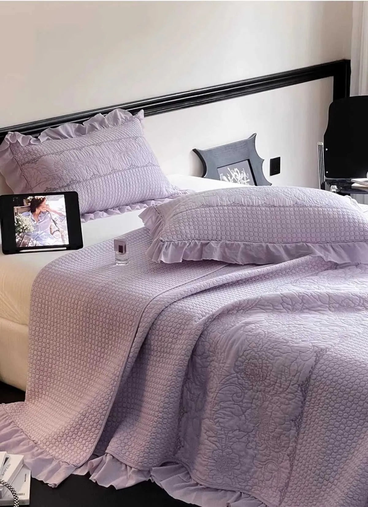 Solid Embroidered Bedspread Quilt Set 3pcs Quilted Bedding Cotton Quilts Bed Covers Pillowcase Blanket King Queen Size Coverlets 252033 SMY3