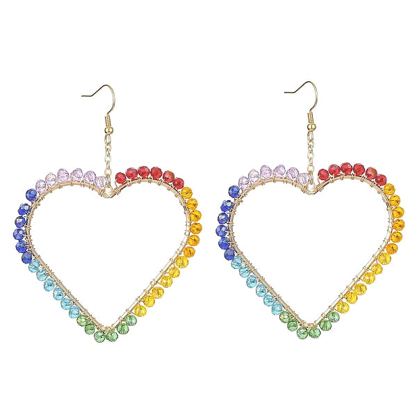 Coeur en laiton avec boucles d'oreilles pendantes en perles de verre
