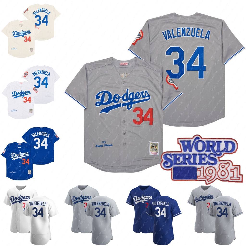34 Fernando Valenzuela Jersey Mexico Baseball Jerseys 1981 White Gray Blue Black Stitched