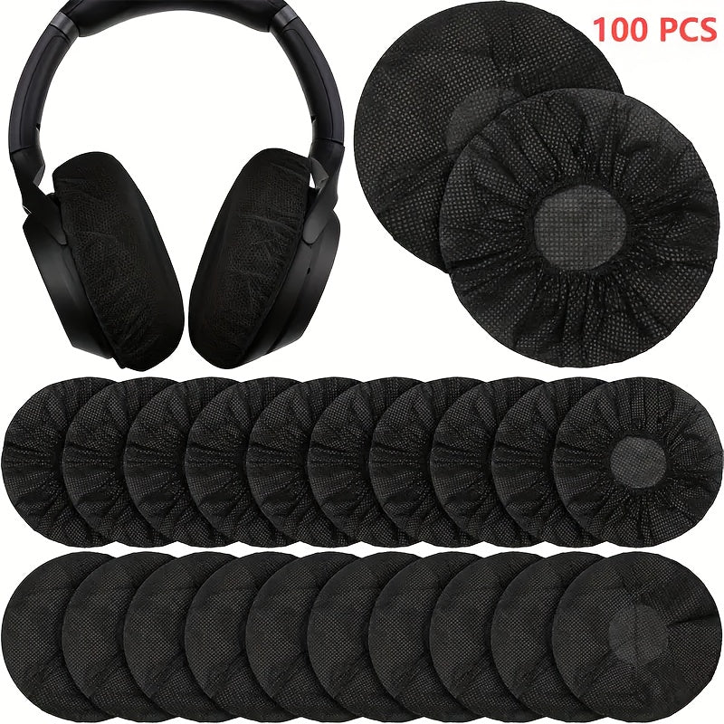 TEMU 100pcs Disposable Earphone Covers - Breathable, Dustproof & Sweat-resistant For Headphones, Non-woven Elastic, Earphone Cover Gift