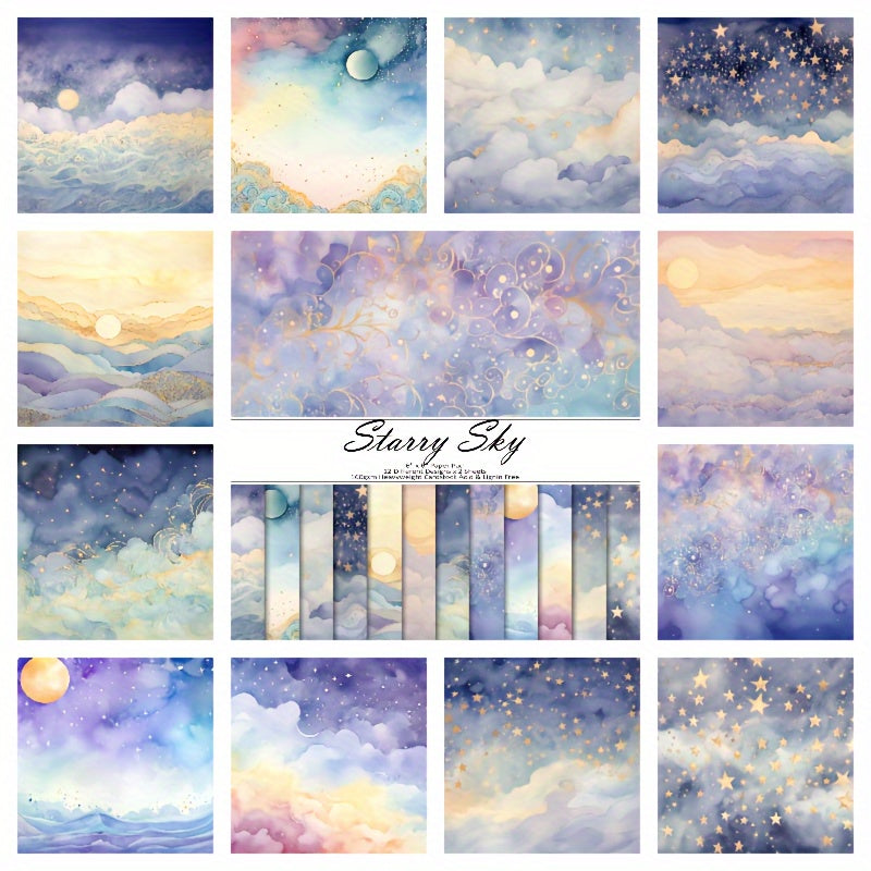 TEMU 24 Pack Starry Sky Scrapbooking Paper Pad 6x6 Inches, Vibrant Artistic Craft Pattern Papers For Card Making, Diy Decorative Backgrounds, Fantasy