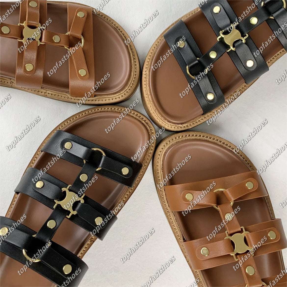 Designer Clea Gladiator slippers Mules INE sandals Female straw weave Slide Buckle Strap Gladiator Roman sandals Summer Leather Retro Roman Sandals