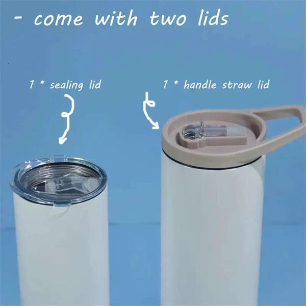20Oz Dual Lids Sublimation Tumbler Blank 30Oz STRAIGHT Skinny Tumblers With Handle Lid Cups Stainless Steel Slim Insulated Beer Coffee Mugs