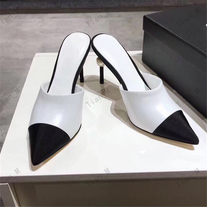 NEWEST TOP Quality Sandals Apricot Pearl Stiletto Pumps famous brand Mixed Colors Leather Pointed Toe Thin High Heel Party Design Temperament Dress