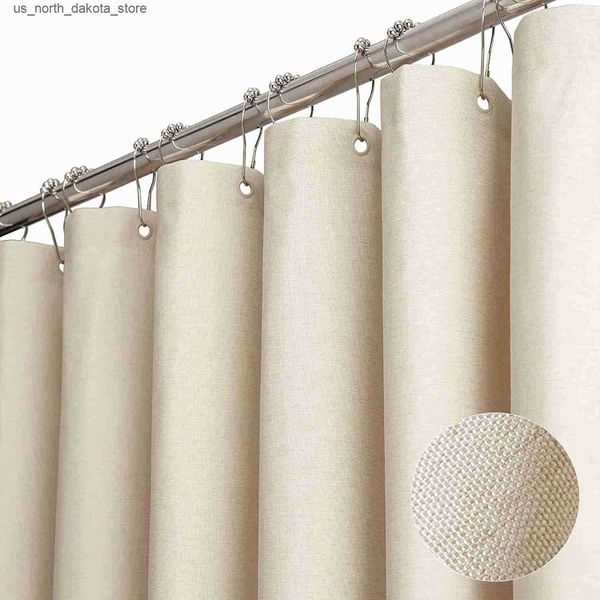 Shower Curtains Linen shower curtains luxury bathroom waterproof thick fabric bathroom curtains with silver metal hooks bathtub large bathtu
