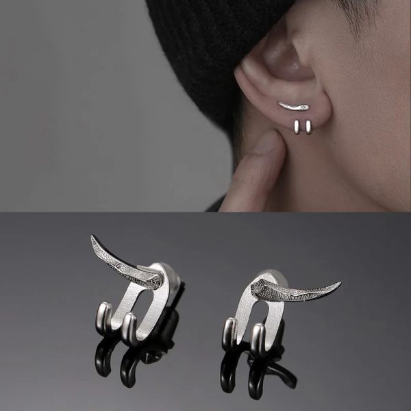 Vintage Fashion Charm Punk 14K White Gold Earring for Men Detachable Dual Purpose Stud Earring Prong Ear Punk Party Mens Jewellery Hombre